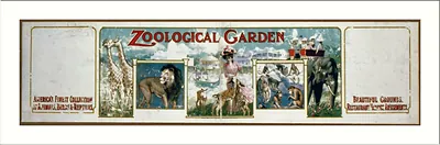 Zoological Garden advertising panel with animals and a woman