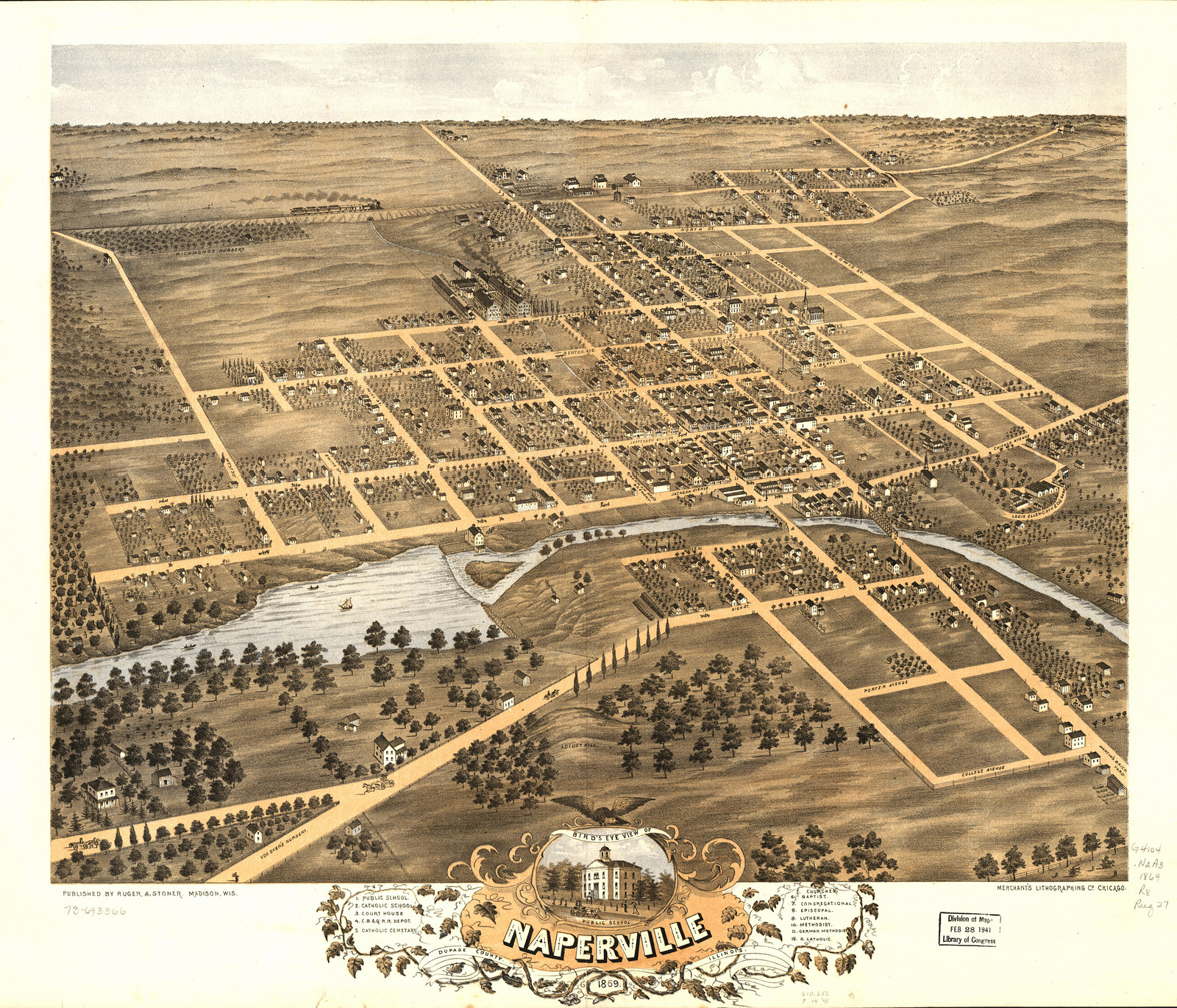 Naperville, Illinois, 1869, 1869 — antique map