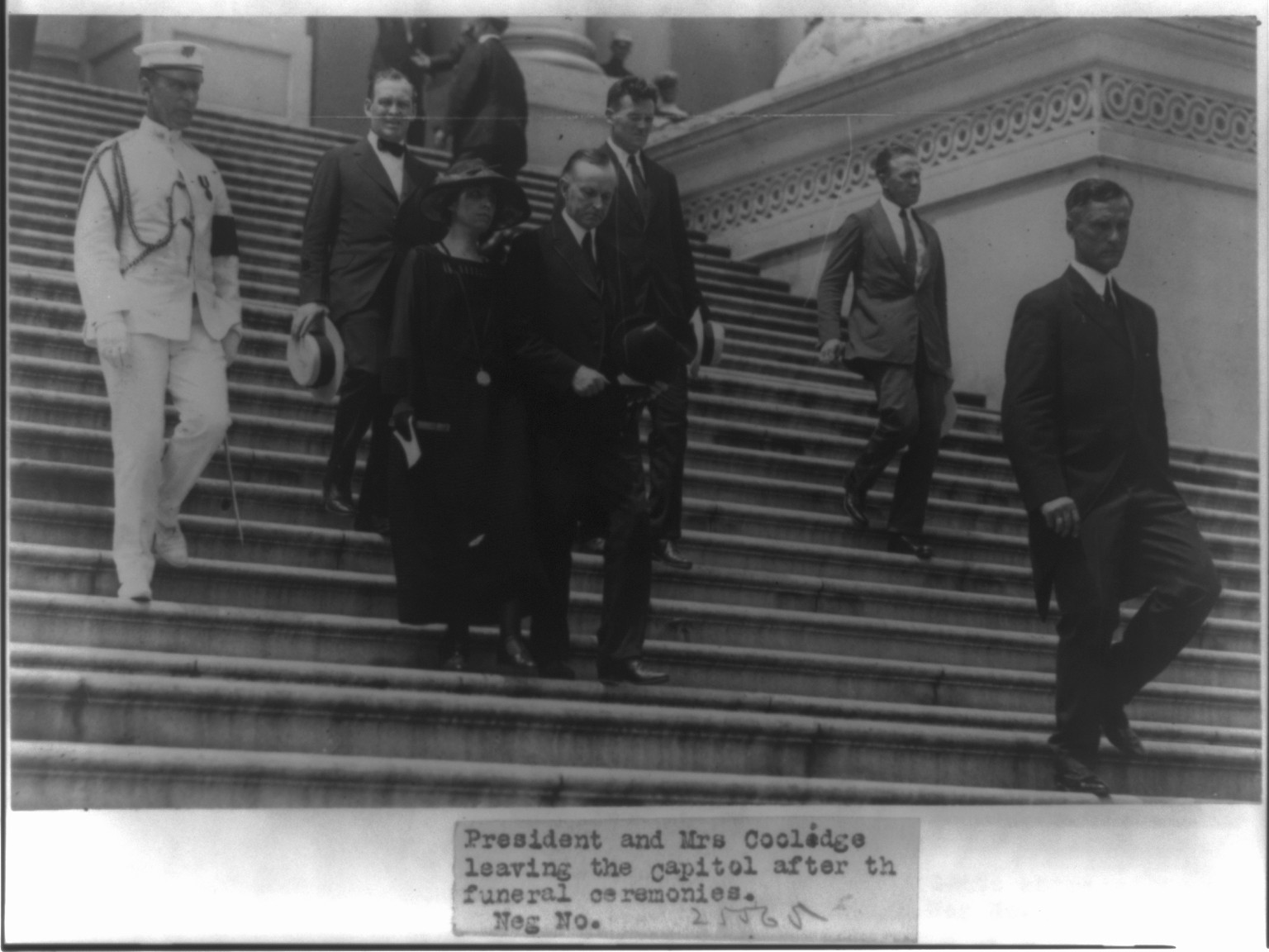 [President Harding's funeral; President and Mrs. Coolidge leaving the Capitol after the ceremonies, Aug. 1923], 1923 Aug. — historic photograph