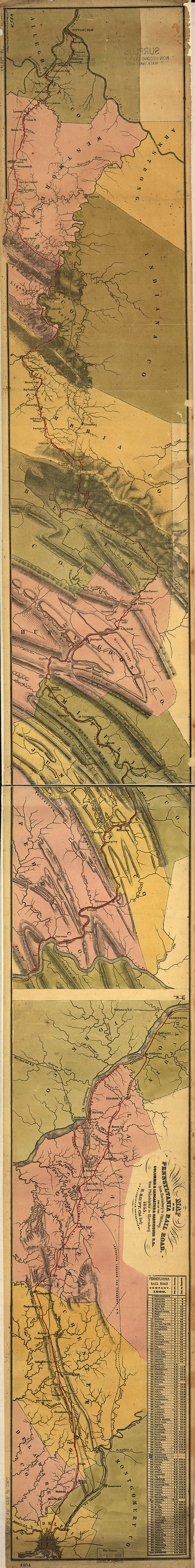Route of PA RR, Pennsylvania, 1855, 1855 — antique map