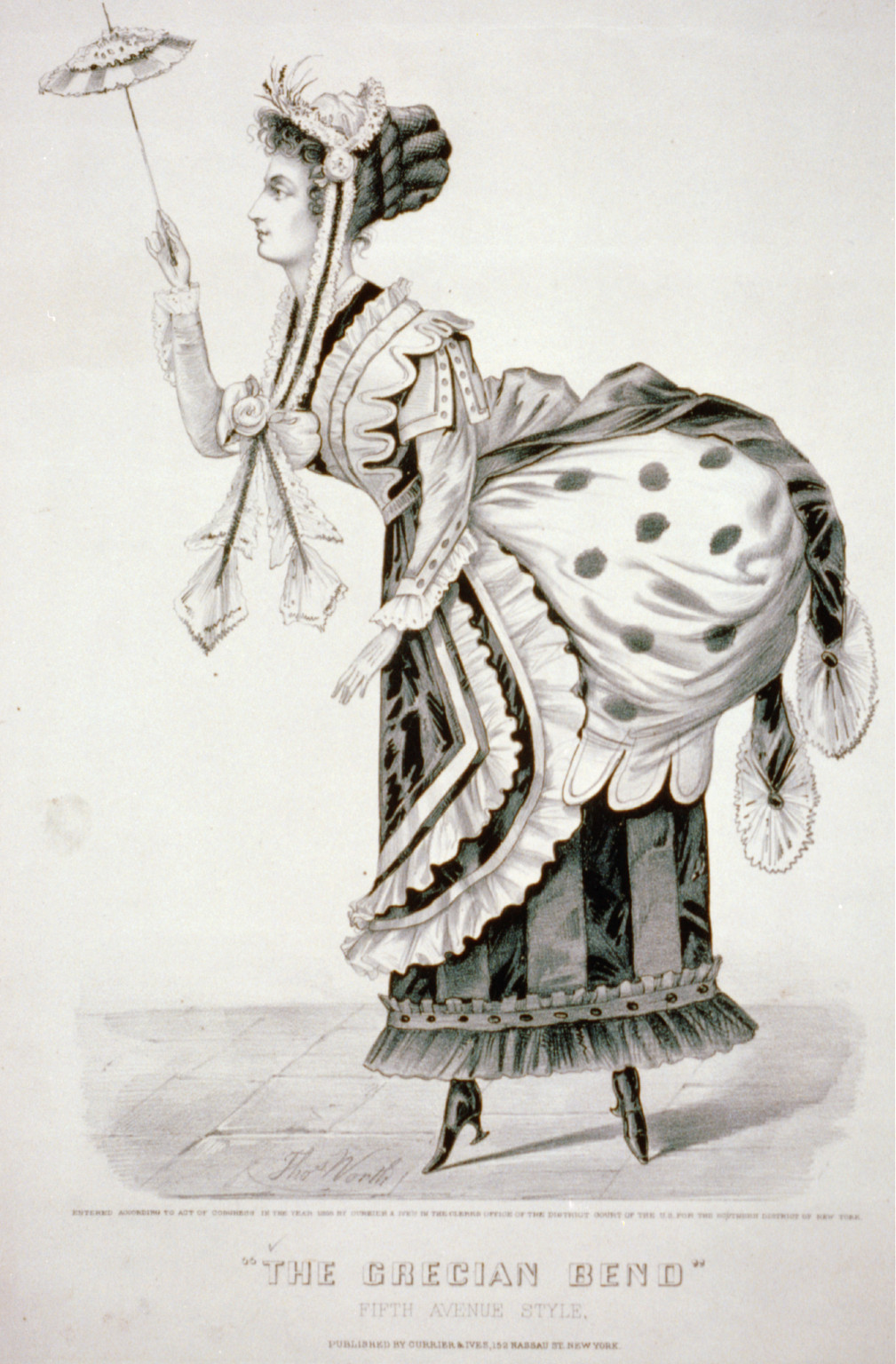 The Grecian bend" - Fifth Avenue style", New York : Published by Currier & Ives, c1868. — antique lithograph