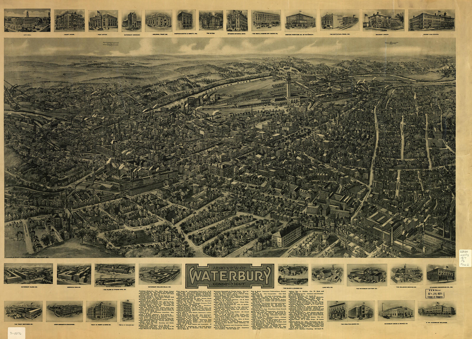 Waterbury, Connecticut, 1917, 1917 — antique map
