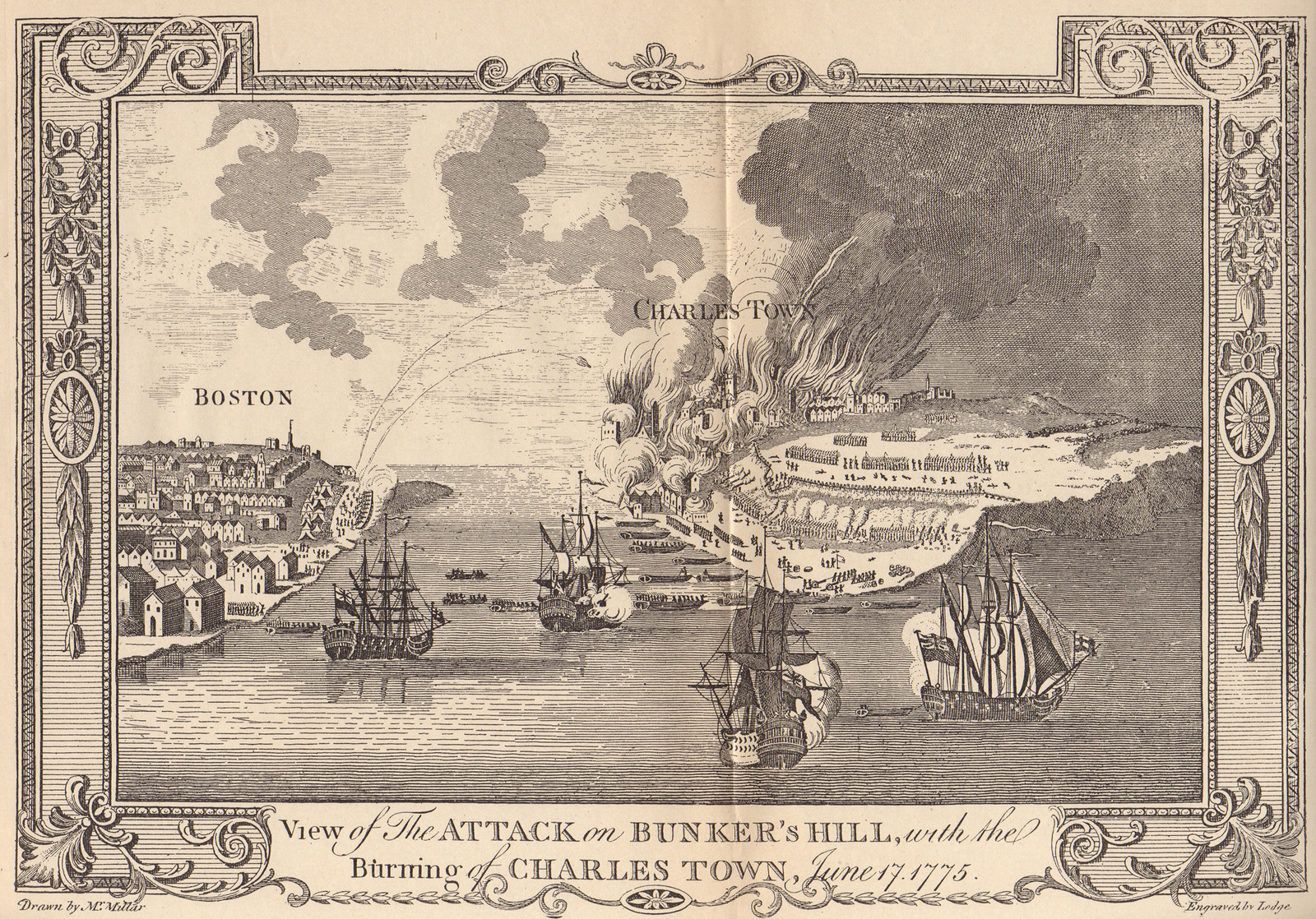 Bunker Hill Attack, Massachusetts, 1775, 1775 — antique map