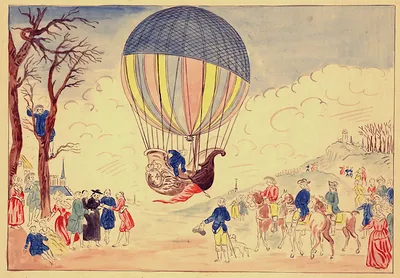 Hot air balloon rising over a crowd of spectators