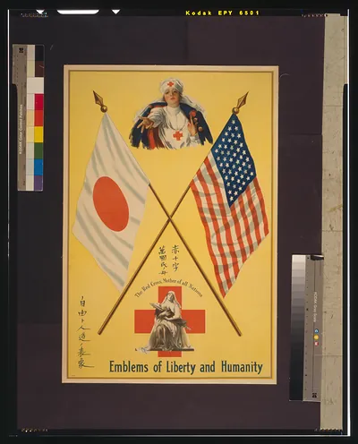 Emblems of liberty and humanity The Red Cross, mother of all nations.