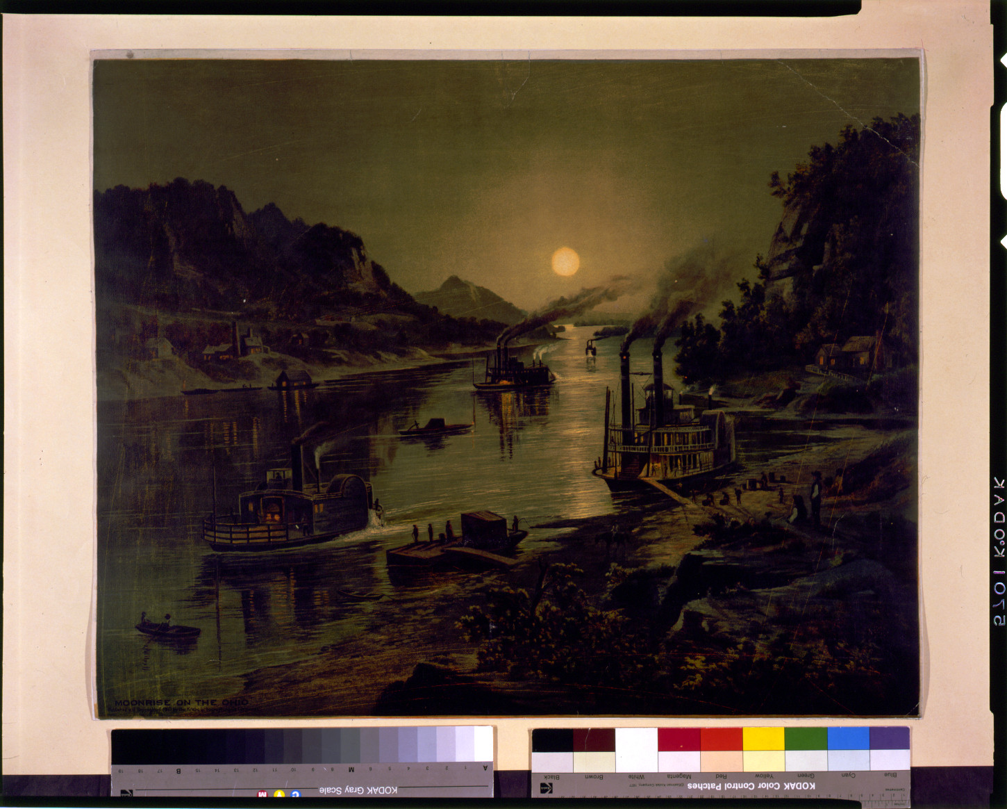 Moonrise on the Ohio, Cincinnati : published by the Krebs Lithograhing Co., c1880. — antique lithograph