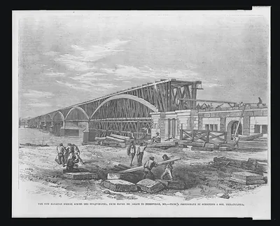 The new railroad bridge across the Susquehanna, from Havre de Grace to Perryville, Maryland / from a photograph by Schrieber & Son, Philadelphia.