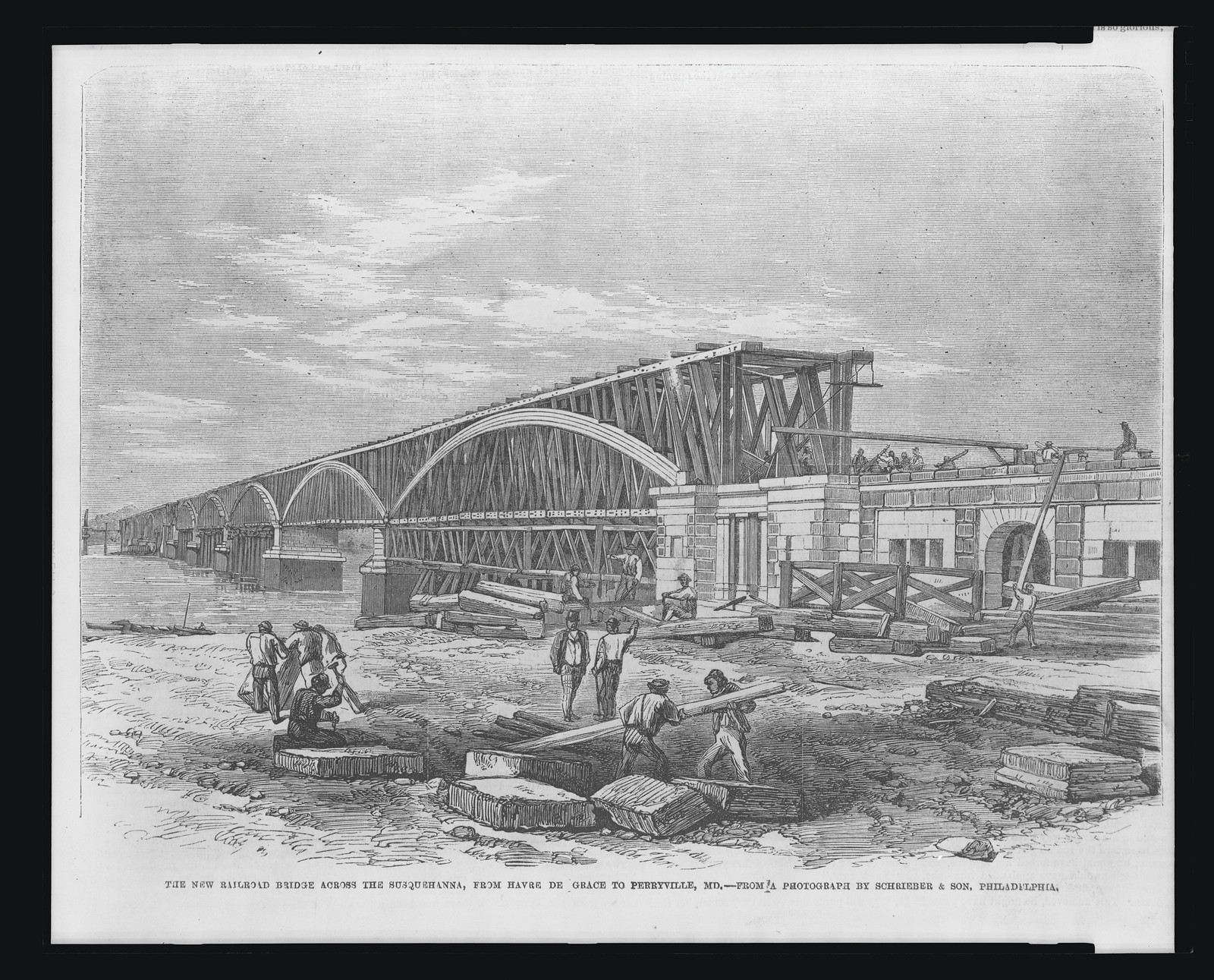 The new railroad bridge across the Susquehanna, from Havre de Grace to Perryville, Maryland / from a photograph by Schrieber & Son, Philadelphia., 1866 — historic photograph