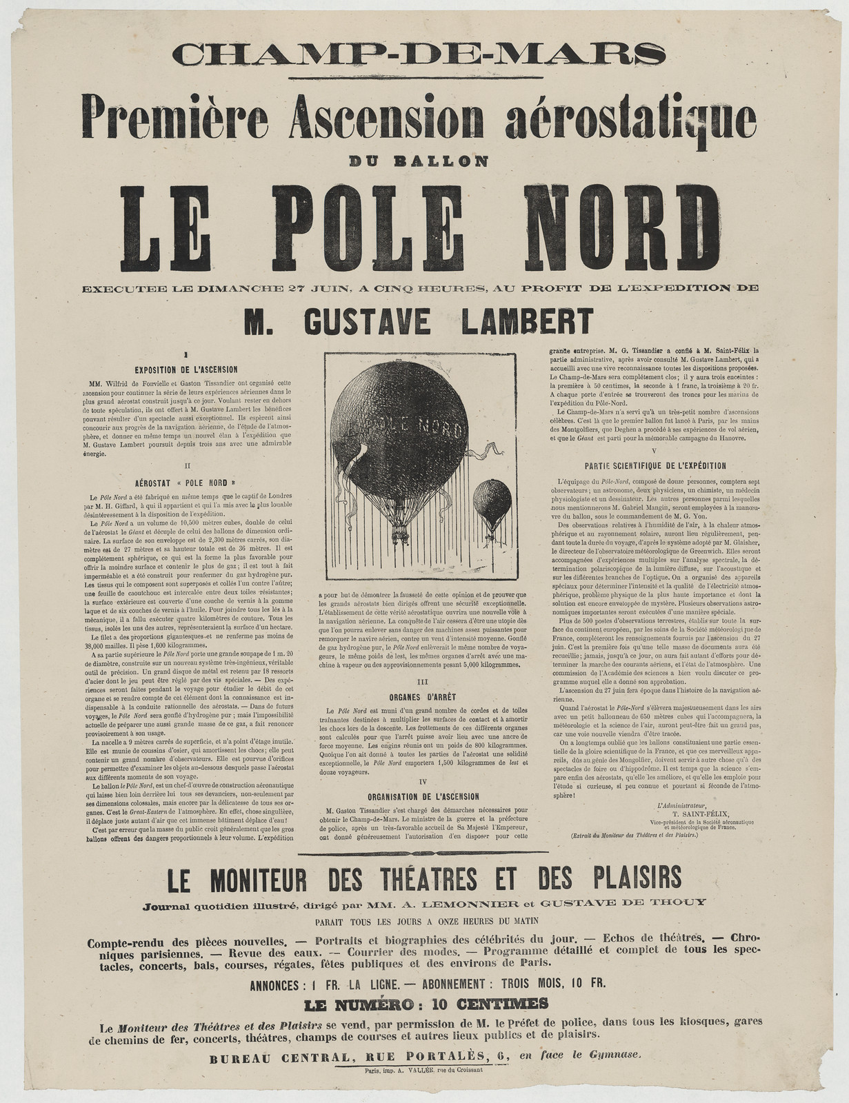 Première Ascension aérostatique du Ballon Le Pole Nord, Champ-de-Mars — historic image