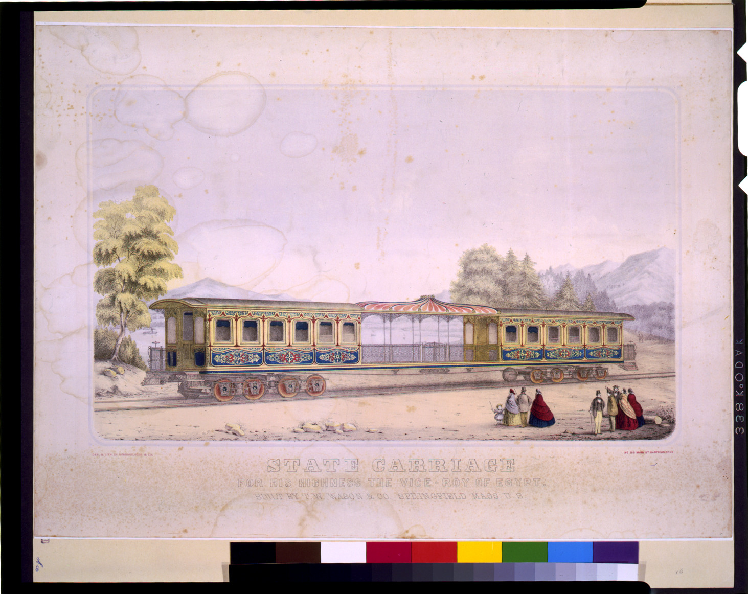 State carriage for his highness the Vice-roy of Egypt--Built by T.W. Wason & Co., Springfield, Mass., U.S. / Des. & lith. by Bingham, Dodd & Co., Hartford, Conn., [between 1850 and 1900] — antique lithograph