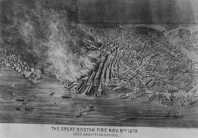 The Great Boston Fire Nov. 9th 1872, bird's-eye lithograph