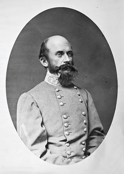 Bearded Confederate officer in oval portrait photograph