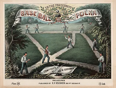 Base Ball Polka sheet music cover, Philadelphia lithograph