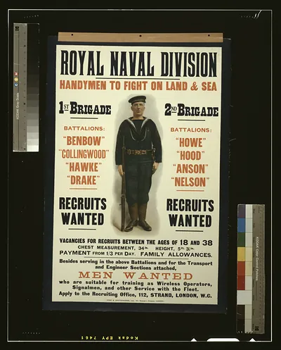 Royal naval division. Handymen to fight on land & sea [...] Men wanted [...] / Eyre & Spottiswoode, Ltd., His Majesty's Printers, London.