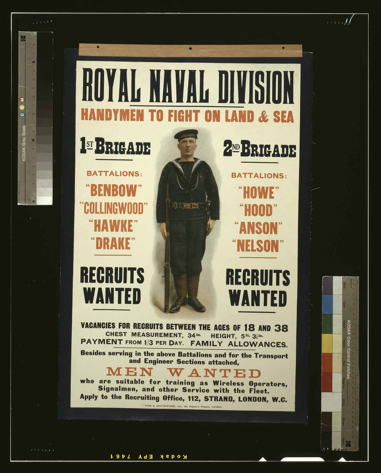 Royal naval division. Handymen to fight on land & sea [...] Men wanted [...] / Eyre & Spottiswoode, Ltd., His Majesty's Printers, London., [S.l. : s.n., 1915] — vintage poster