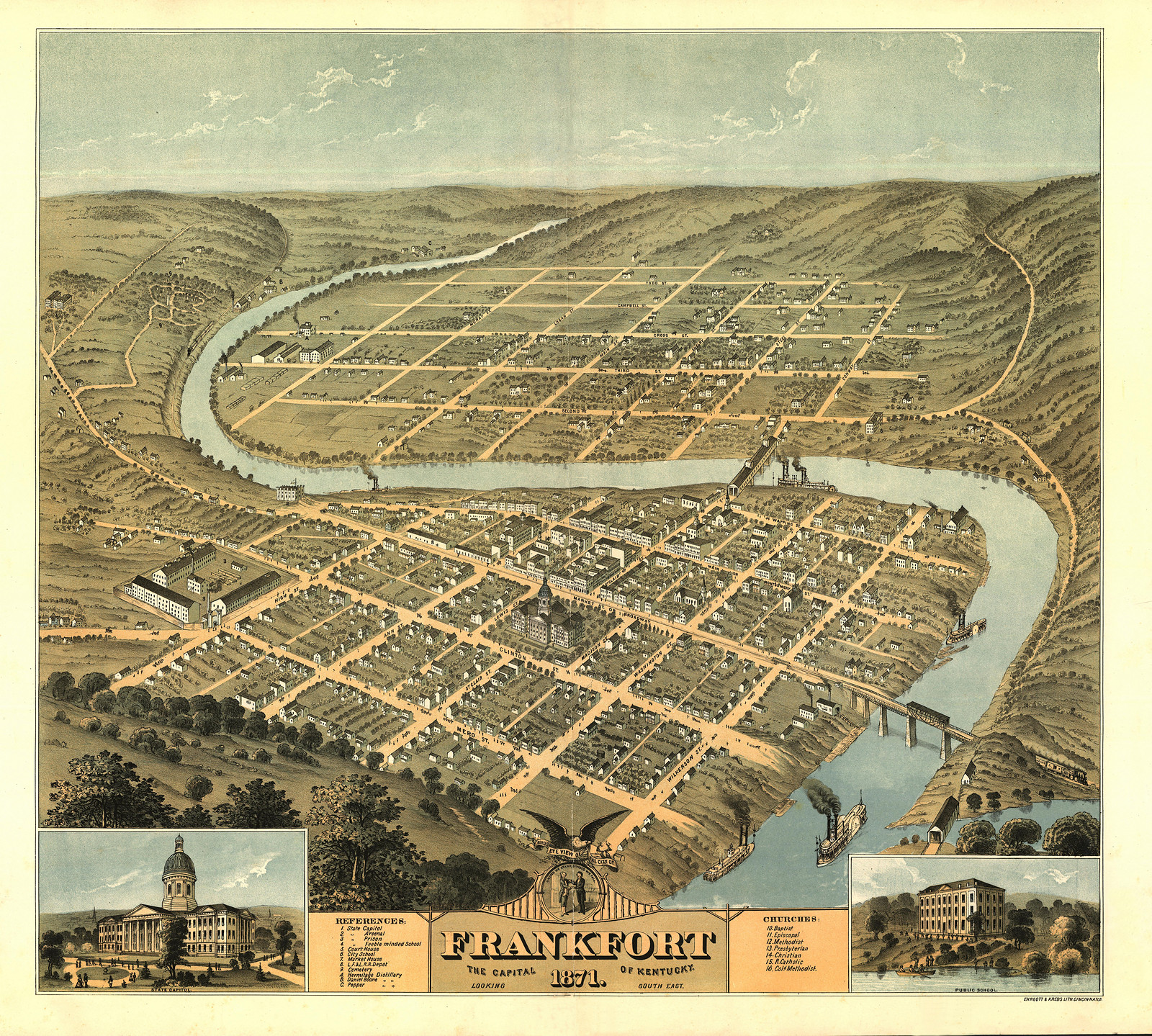 KY Frankfort 1871 MAP, 1871 — antique map
