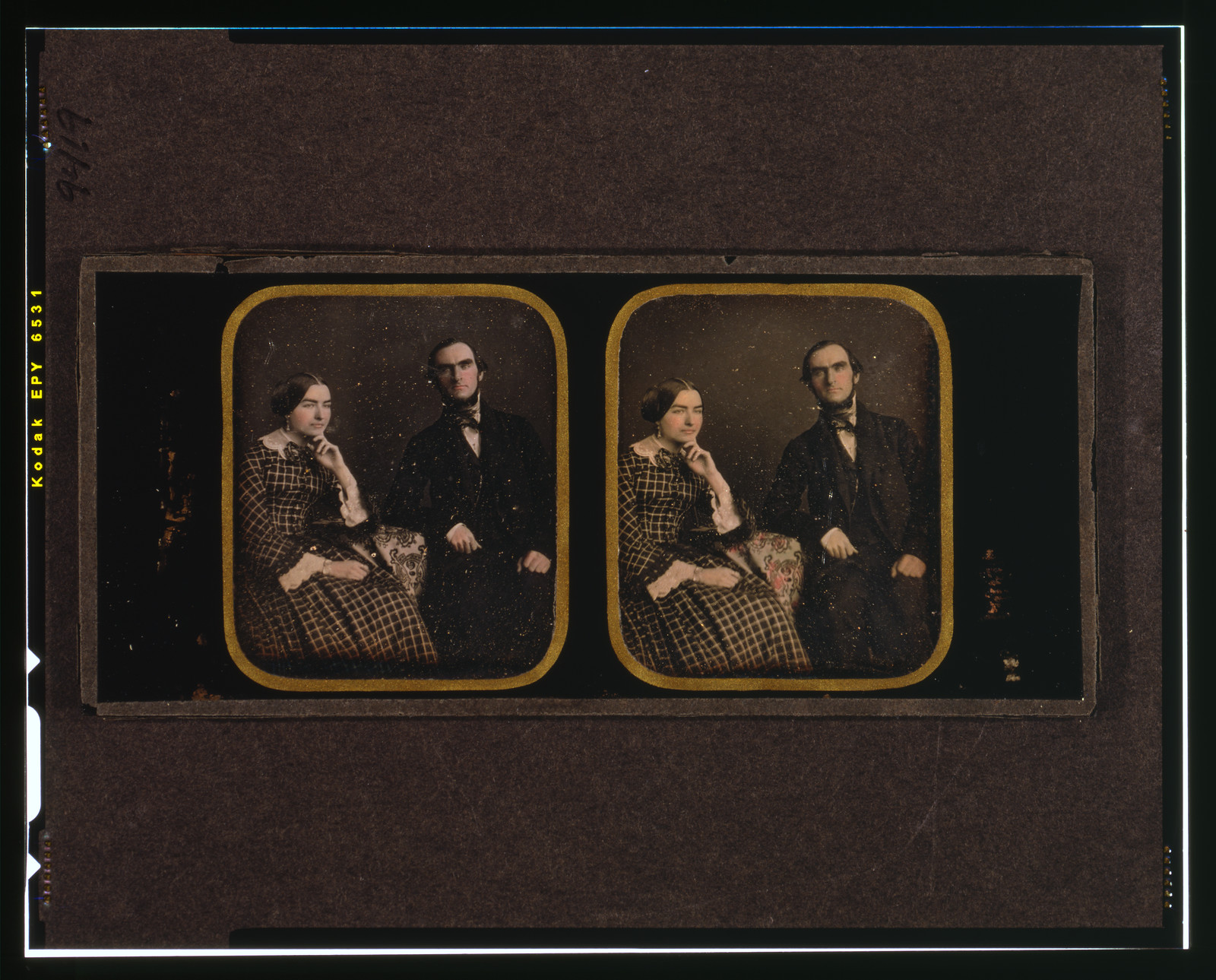 [John and Fanny Stevenson, three-quarters length, seated, with arms resting on table with tablecloth], [between 1850 and 1860] — historic photograph