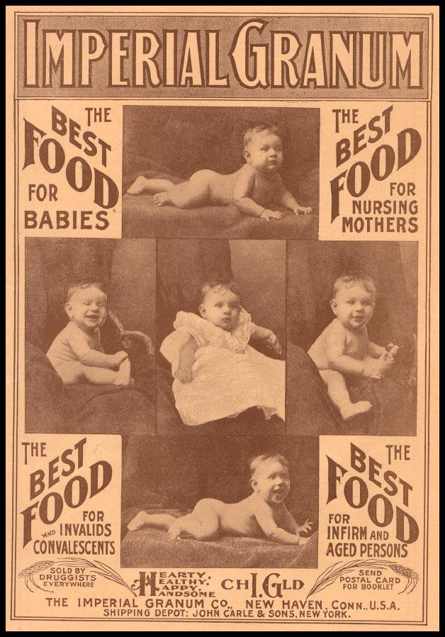 Imperial Granum advertisement with six baby photographs — historic photograph
