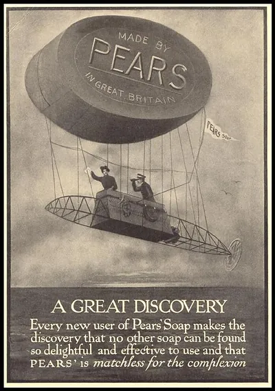Pears Soap advertisement: A Great Discovery, balloon airship