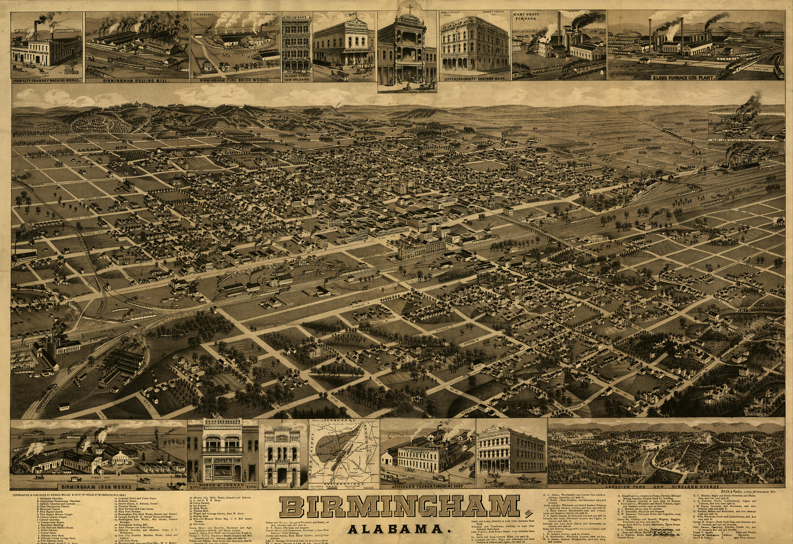 Birmingham, Alabama, 1885, 1885 — antique map