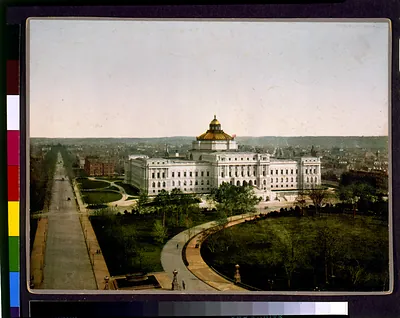 [Bird's-eye view of the Jefferson Building of the Library of Congress, from the N.W. above East Capitol St.]