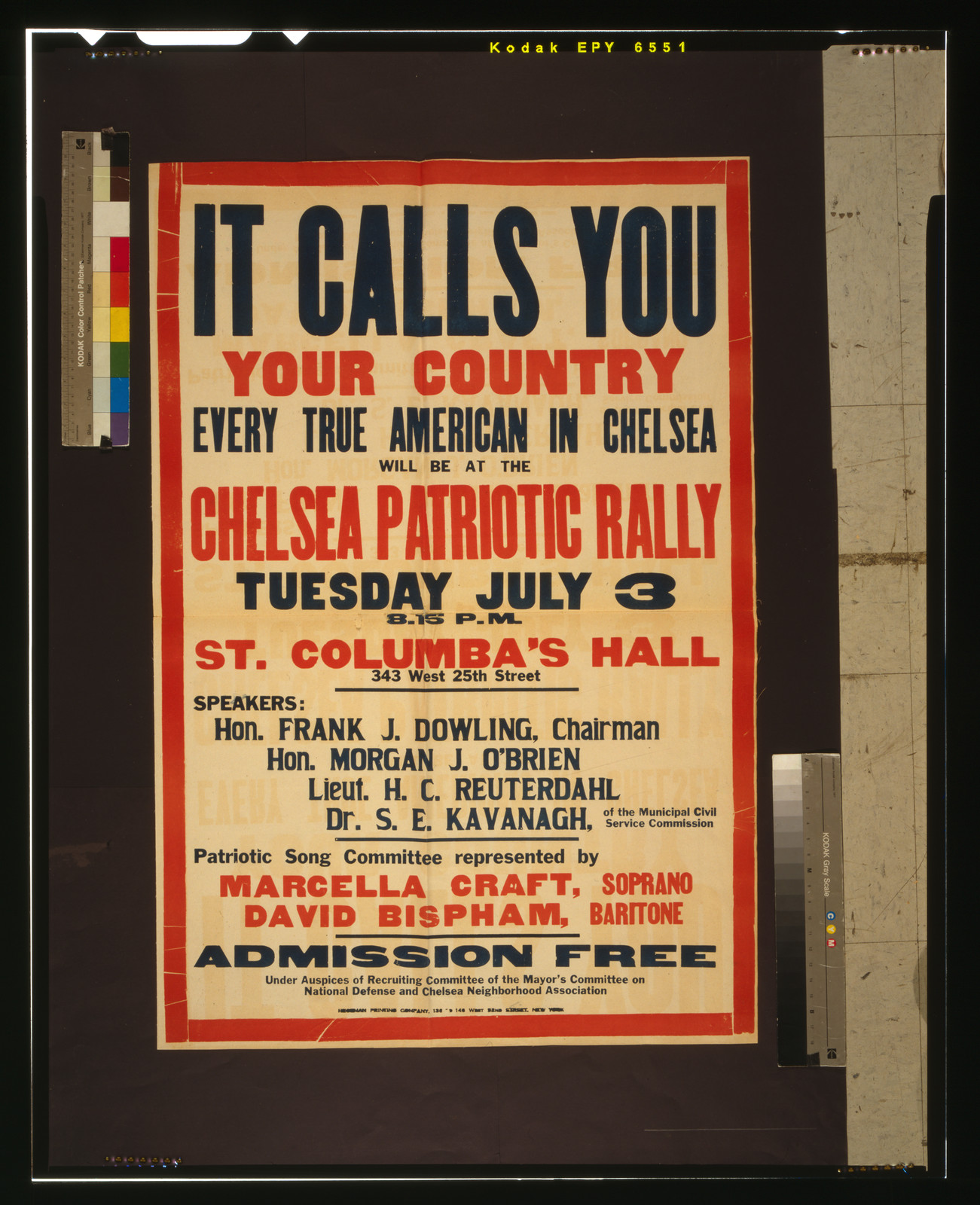 It calls you--Your country ... Chelsea patriotic rally, New York : Hegeman Printing Company, [1917] — vintage poster