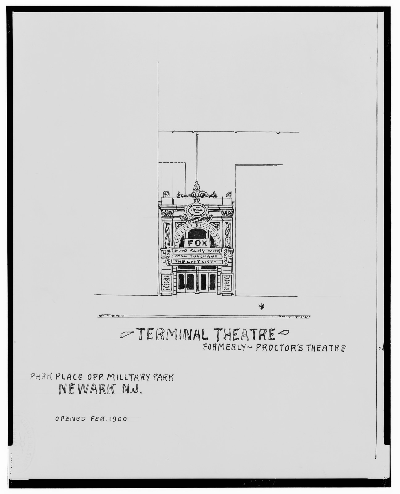 [Terminal Theatre (Proctor's Theatre), Park Place opposite Military Park, and Waldmann's Opera House (Gayety Theatre), Market St. and Halsey St., Newark, New Jersey] / AFD 1935., And Engineering (ADE) Drawings — vintage poster