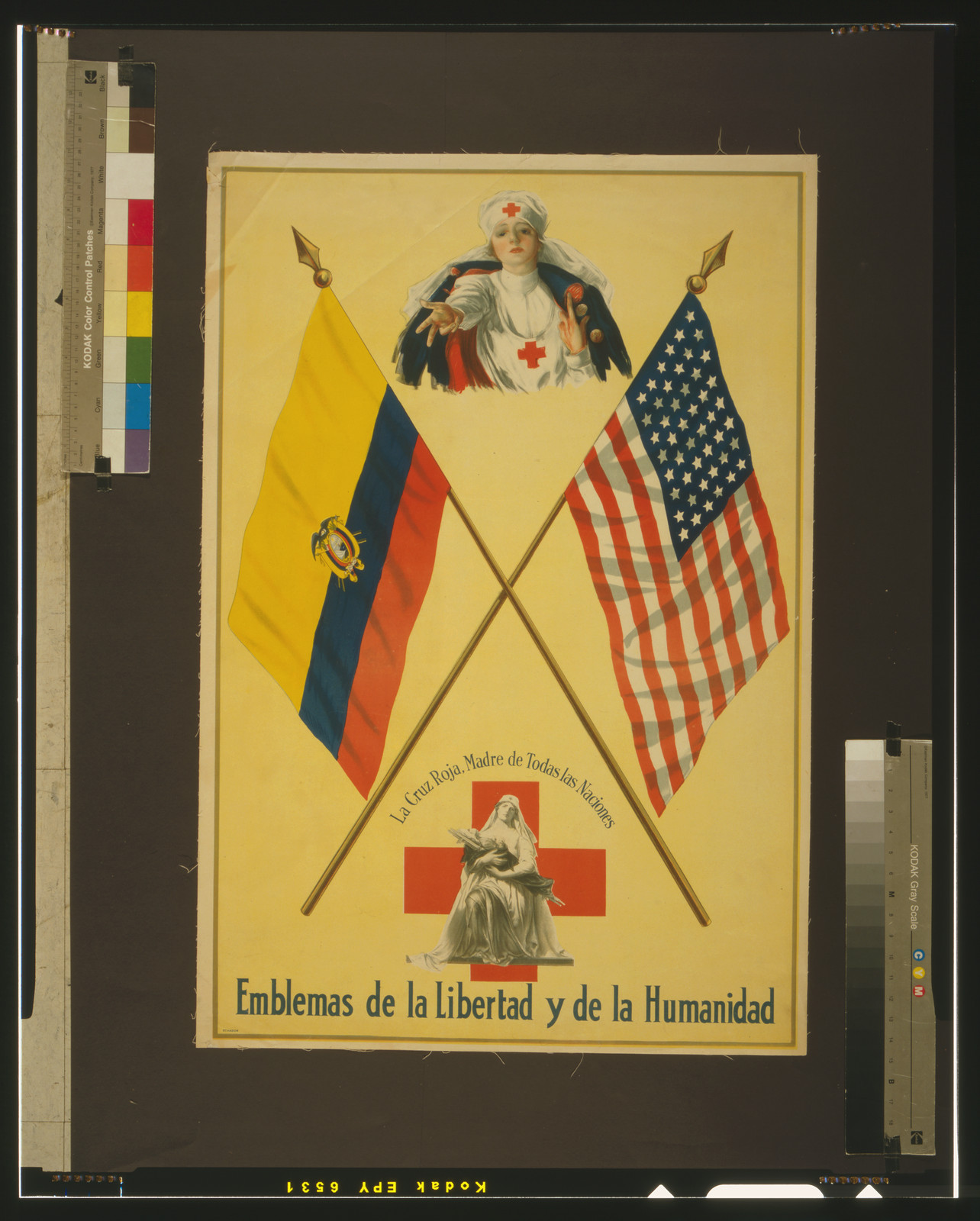 Emblemas de la libertad y de la humanidad La Cruz Roja, Madre de todas las naciones., [between 1914 and 1918] — vintage poster