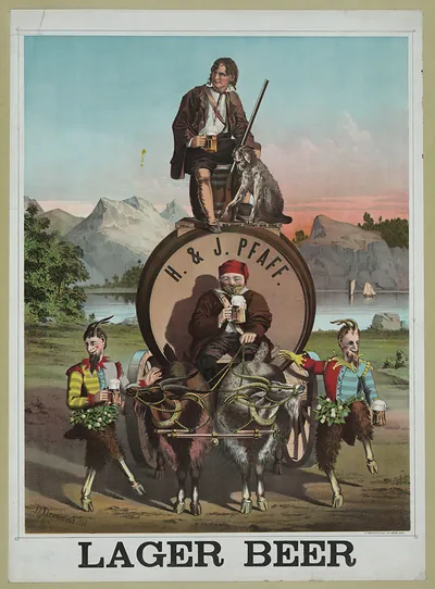 Lager Beer poster with H. & J. Pfaff barrel