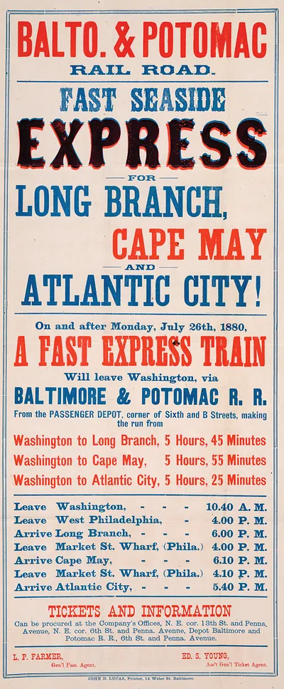 Baltimore and Potomac Railroad fast seaside express poster