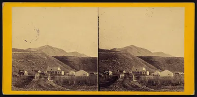 Bear River Bridge Hotel Looking South. Northern Spur of Wahsatch Mountains in the Distance.
