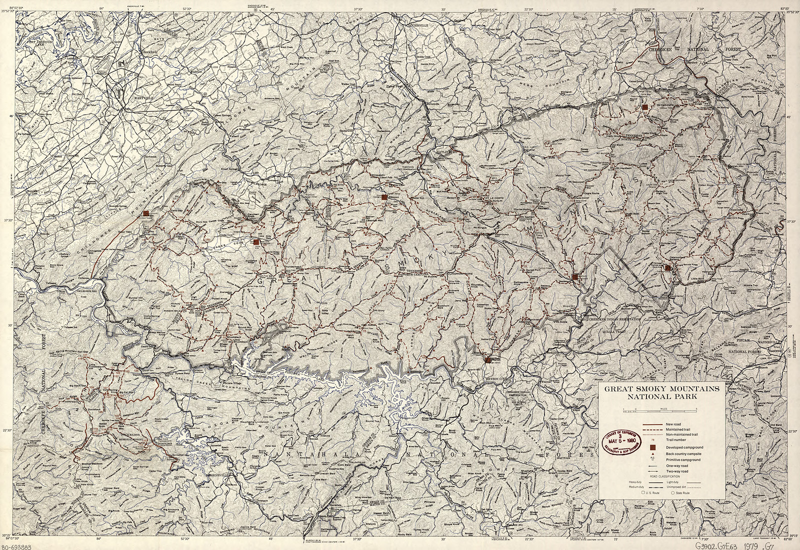 Great Smoky Mountains National Park map, 1979 — antique map