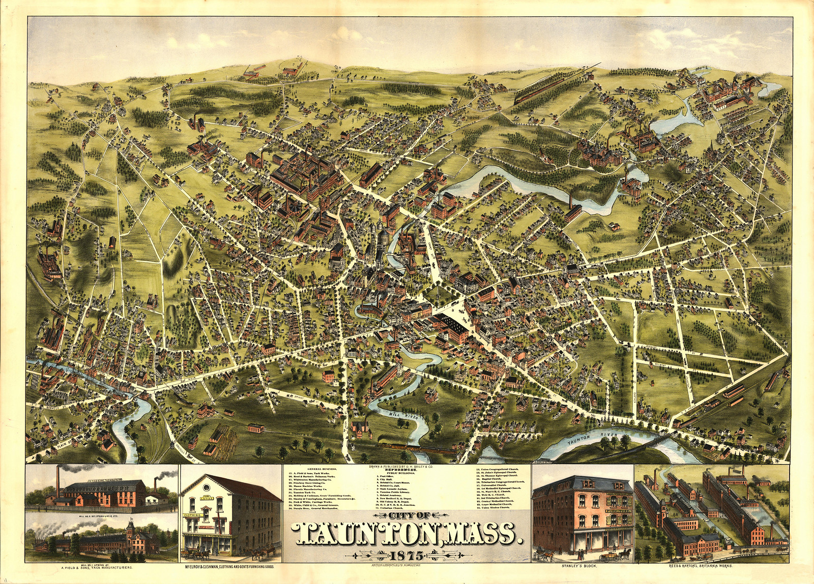 Taunton, Massachusetts, 1875, 1875 — antique map