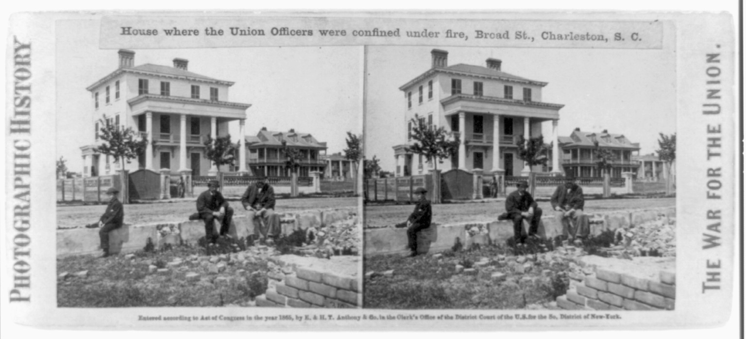 House where the Union officers were confined under fire, Broad Street, Charleston, S.C., c1865. — historic photograph