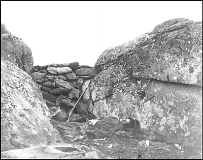 Gettysburg Pa. Dead Confederate soldier in Devils Den