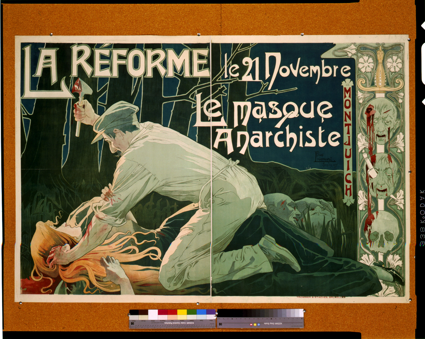 La Réforme, le 21 Novembre, le masque anarchiste, Bruxelles : Trommer & Staeves, [1897] — vintage poster