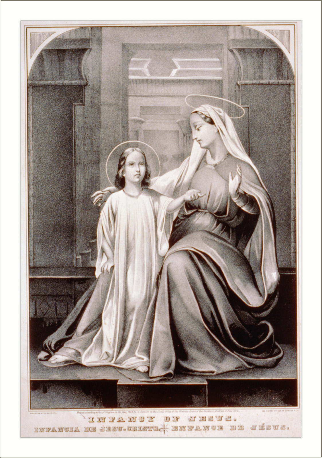 Infancy of Jesus: infancia de Jesu-Cristo / enfance de Jésus, New York : Published by N. Currier, c1849. — antique lithograph