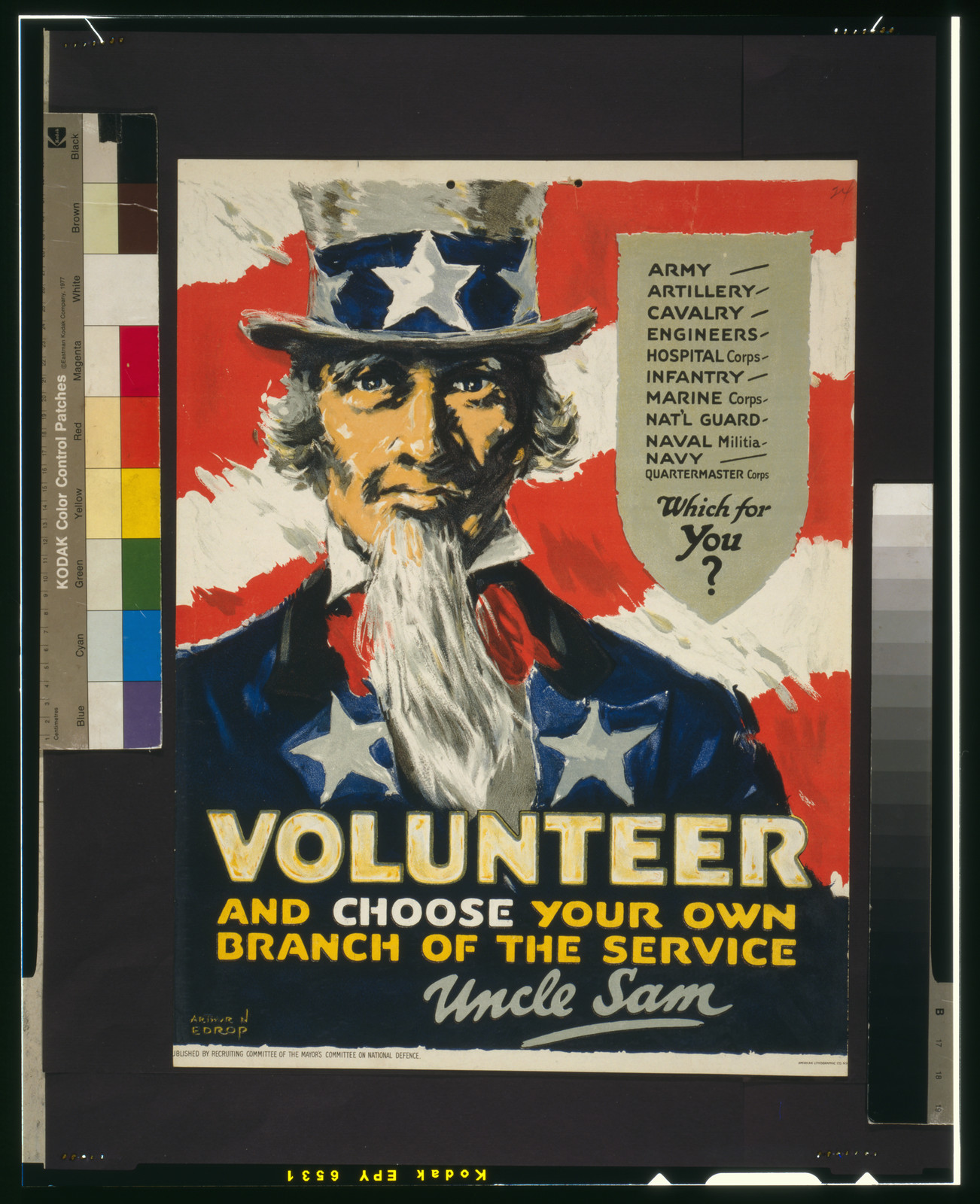 Volunteer, and choose your own branch of the service - Uncle Sam / Arthur N. Edrop., N[ew] Y[ork] : American Lithographic Co., [1917] — vintage poster