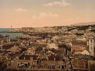 View towards the lighthouse, Genoa, Italy]