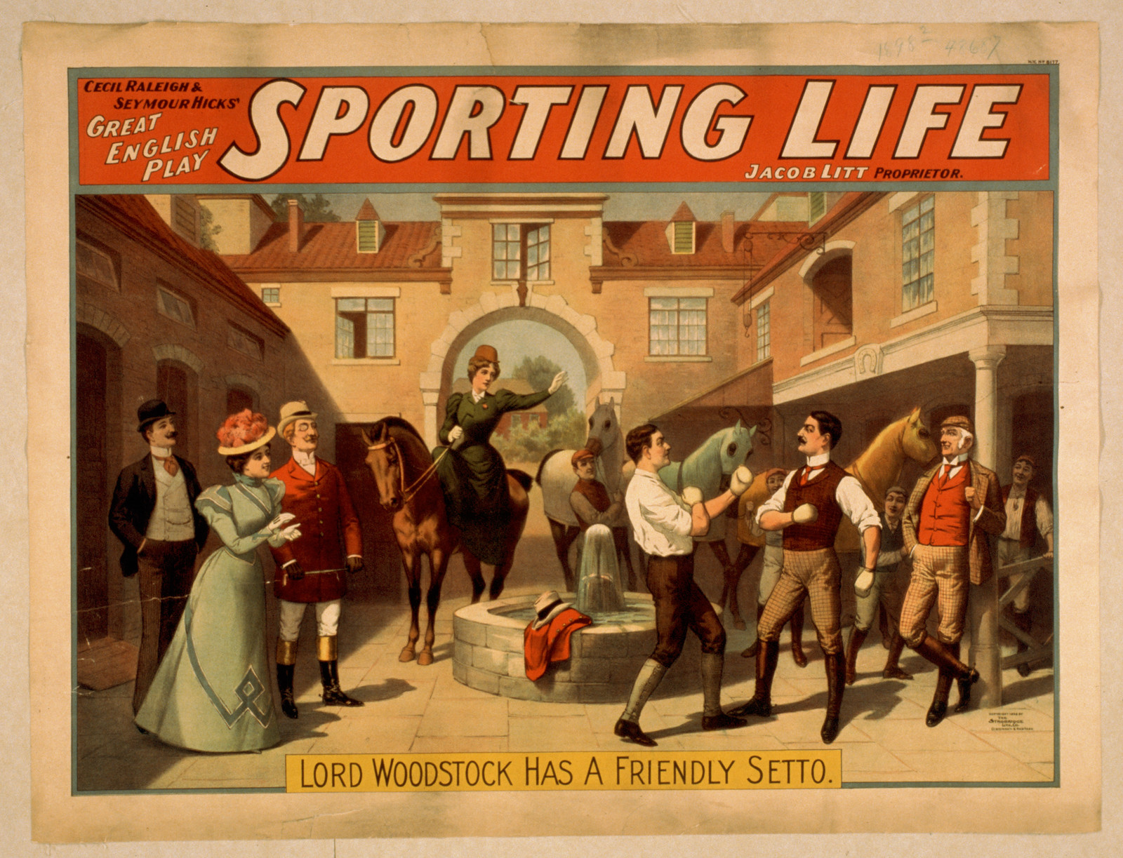 Cecil Raleigh & Seymour Hicks great English play Sporting life, 1898 — vintage poster