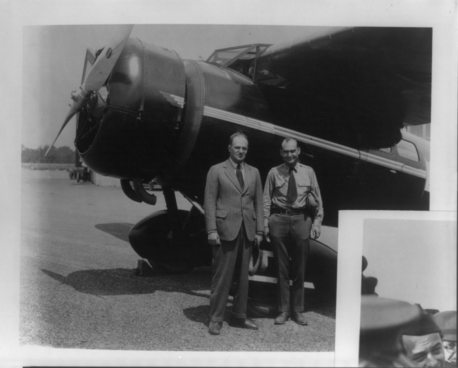 [Official air force photographs of Ira Eaker and his contemporaries: 2 men posed by airplane], [between 1917 and 1947] — historic photograph