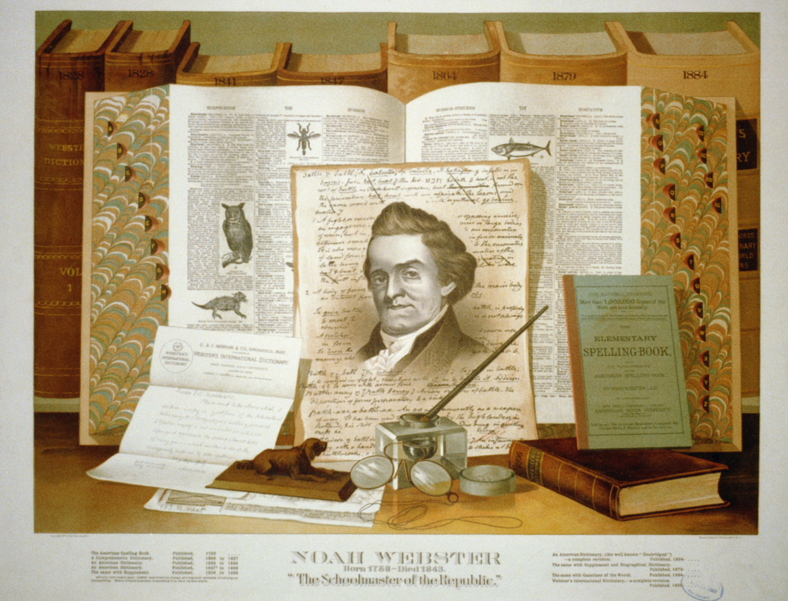 Noah Webster. Born 1758-died 1843. The schoolmaster of the republic, c1891 Dec. 19. — historic print