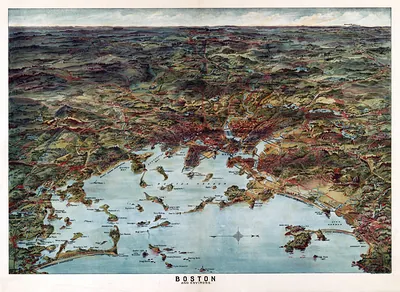 Boston and Environs, bird's-eye pictorial map