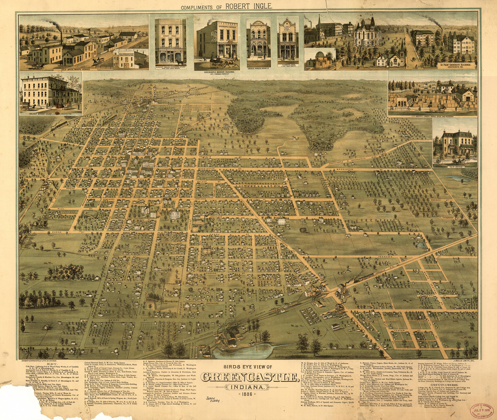Greencastle, Indiana, 1886, 1886 — antique map