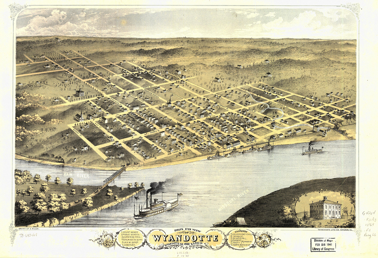 Wyandotte, Kansas, 1869, 1869 — antique map