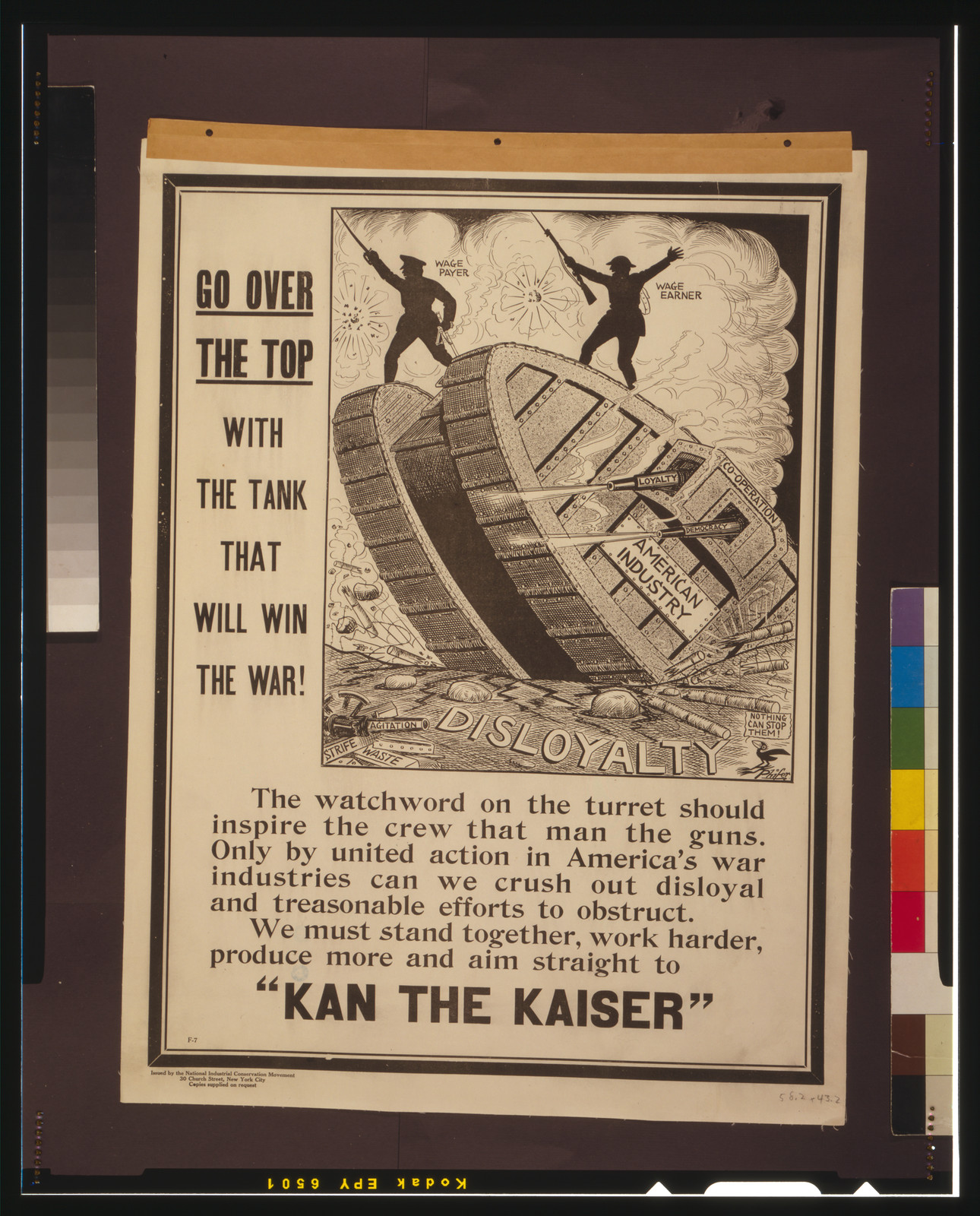 Go over the top with the tank that will win the war! / Phifer., [1917] — vintage poster