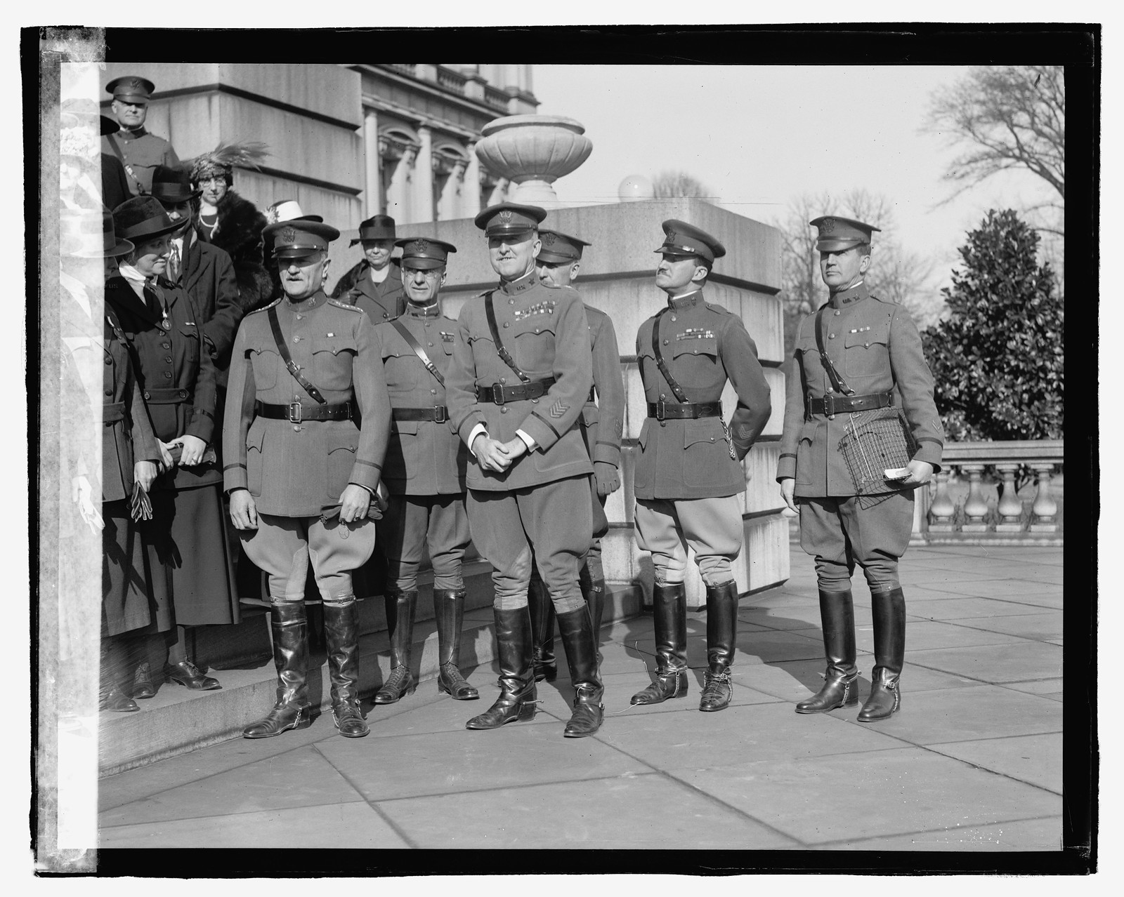 [Unidentified uniformed men, ceremony on steps], [1923] — historic photograph