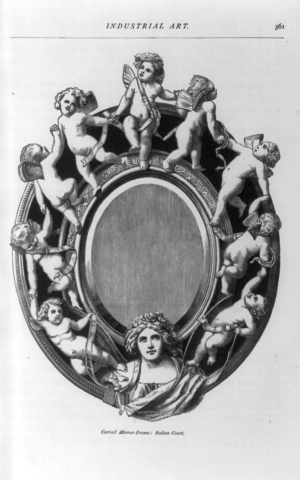 Carved mirror frame: Italian Court, [no date recorded on caption card] — antique engraving