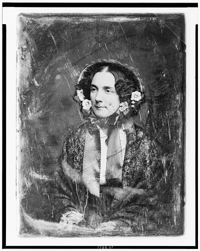 [Unidentified woman, about 30 years of age, half-length portrait, three-quarters to the left, wearing bonnet]