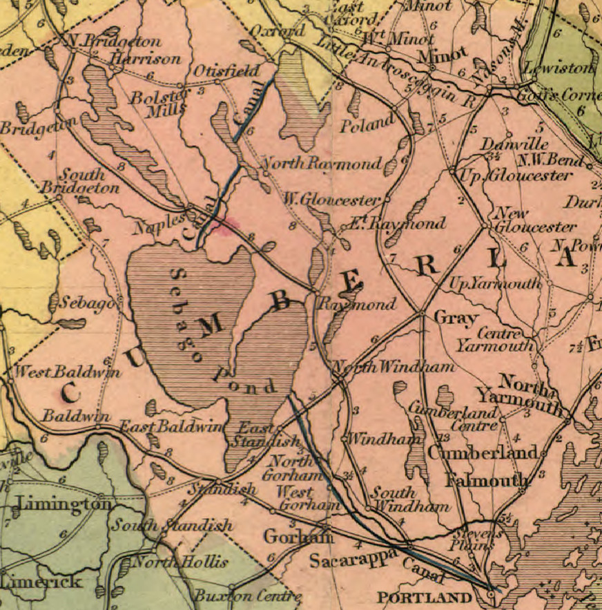 Map of Sebago Pond and Cumberland County, Maine — antique map